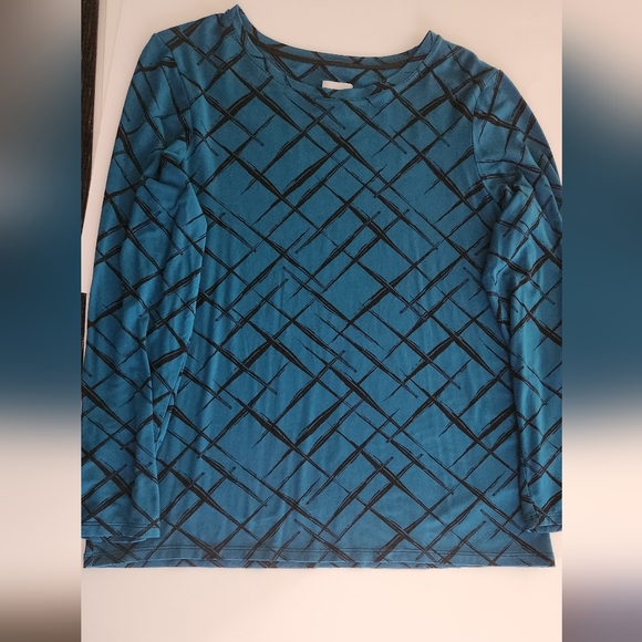 Chico’s Layering Tee, Size 1 (M),teal/black abstract print, long sleeves, Soft! - Picture 6 of 13